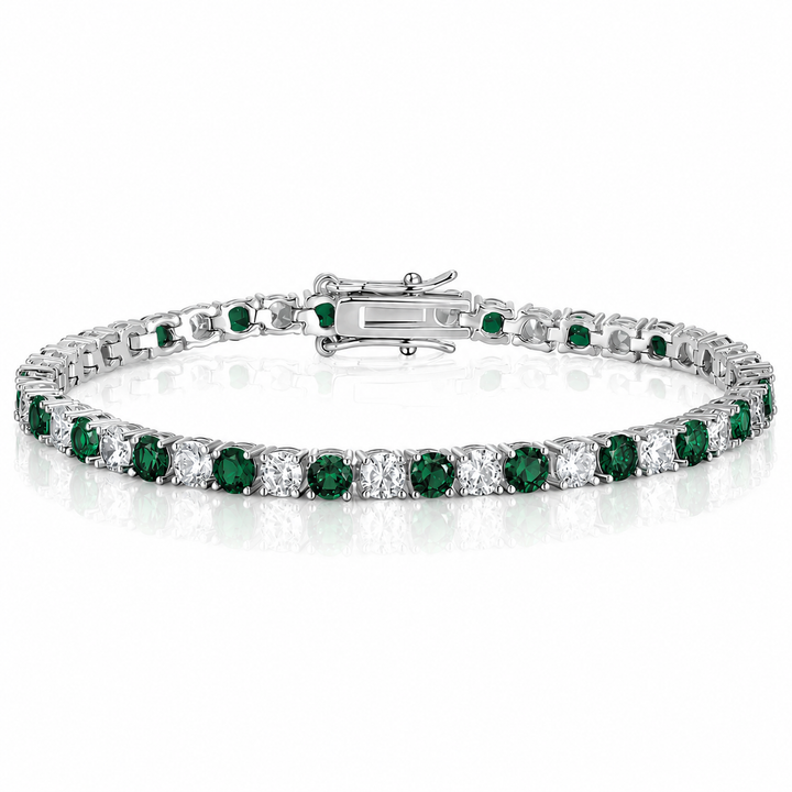 Green emerald and diamond tennis bracelet for her