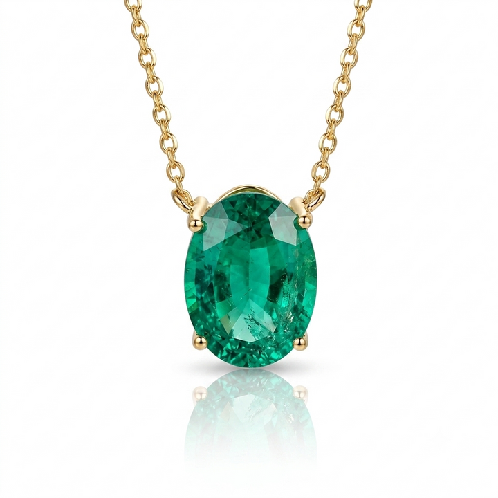 Green emerald oval solitaire pendant
