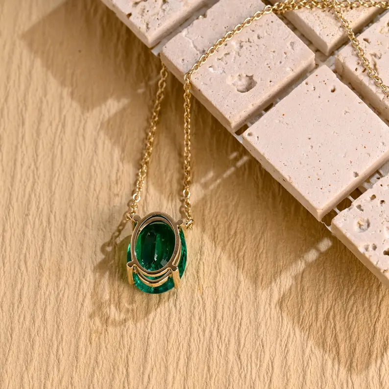 Green emerald pendant for anniversary gift