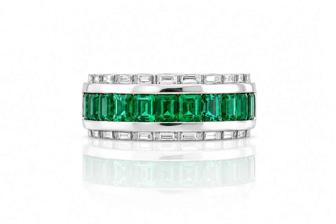 Green emerald unisex wedding band jewelry