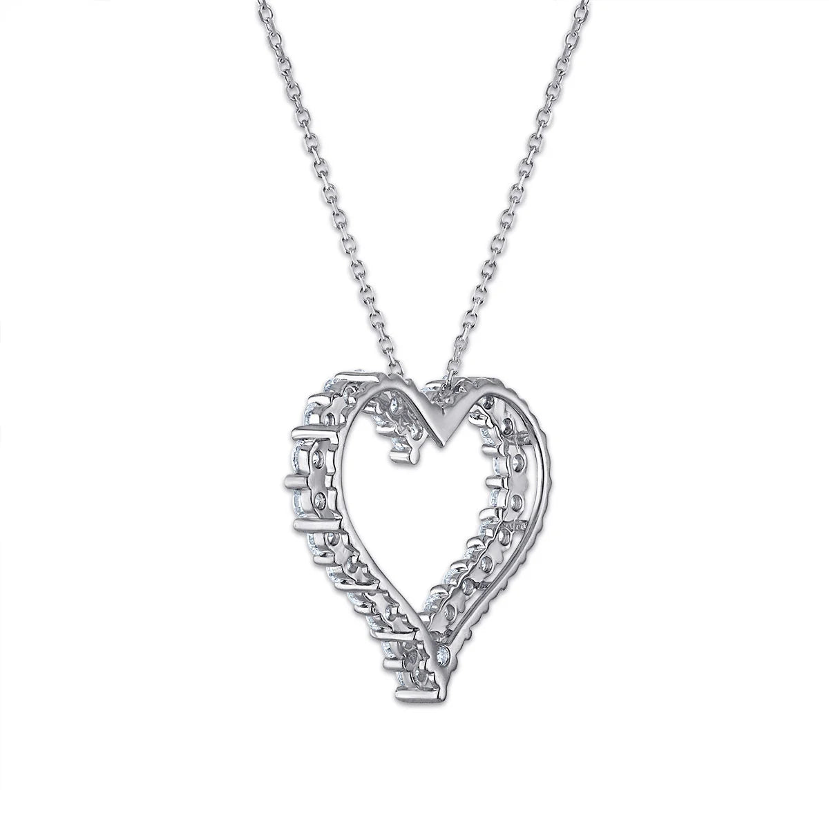 Heart-shaped diamond eternity pendant with shared-prong setting.