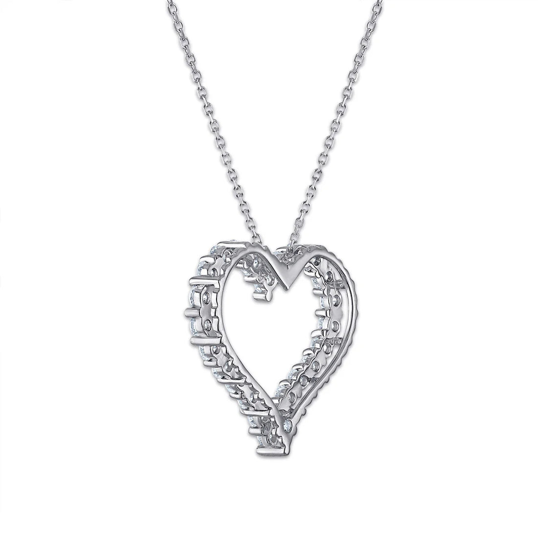 Heart-shaped diamond eternity pendant with shared-prong setting.