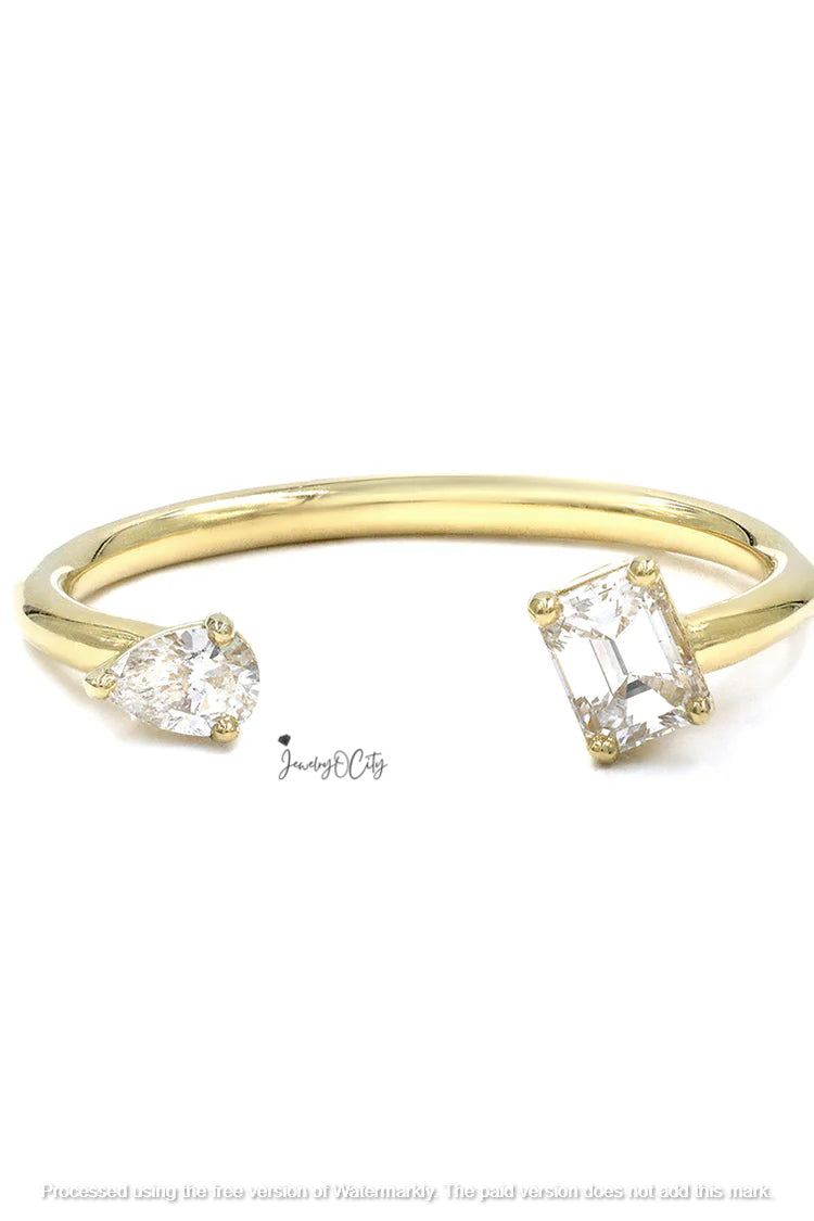 0.80Ct Emerald & Pear Cut Diamond Wrap Ring For Her