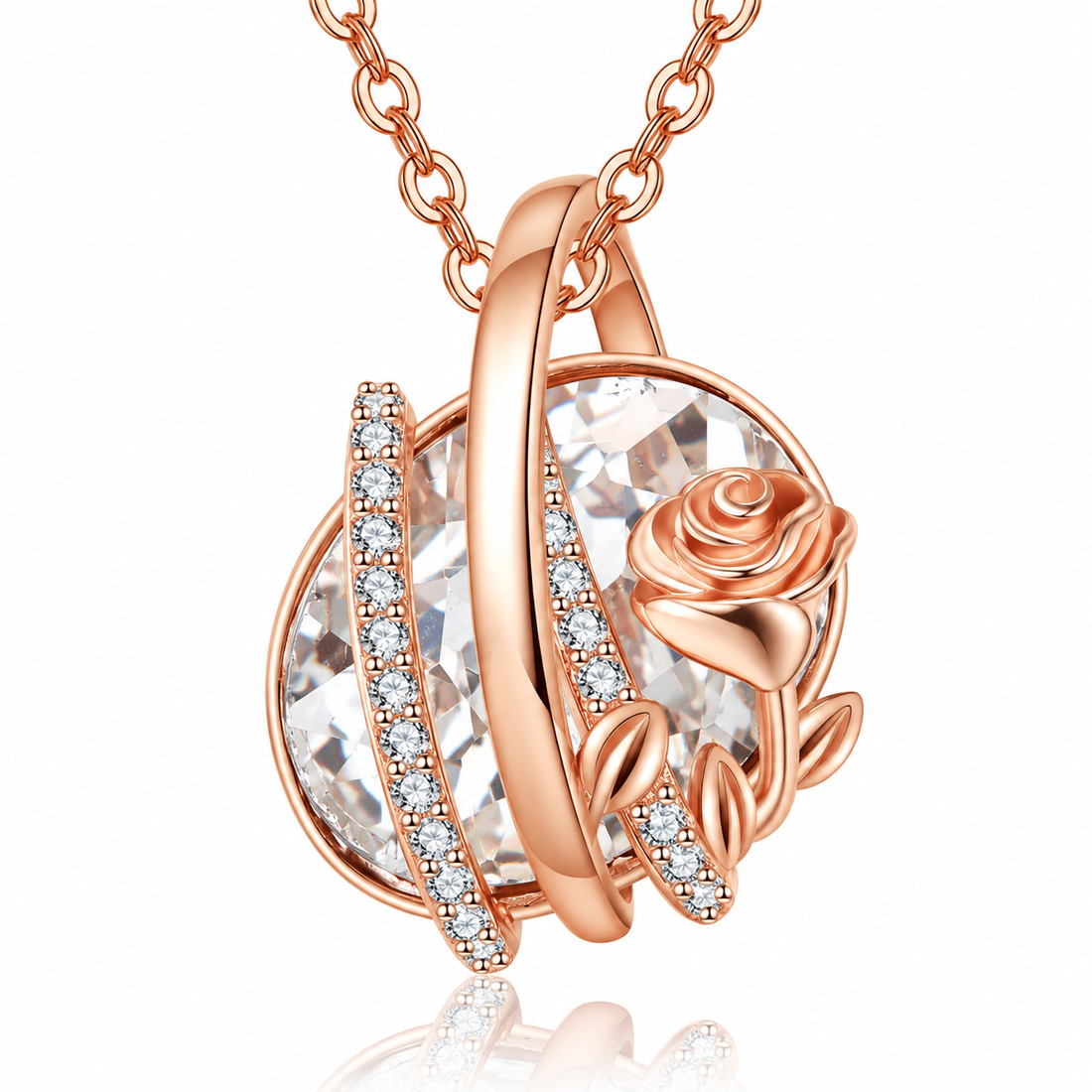Leafael Wish Stone Rose Gold Flower Necklace