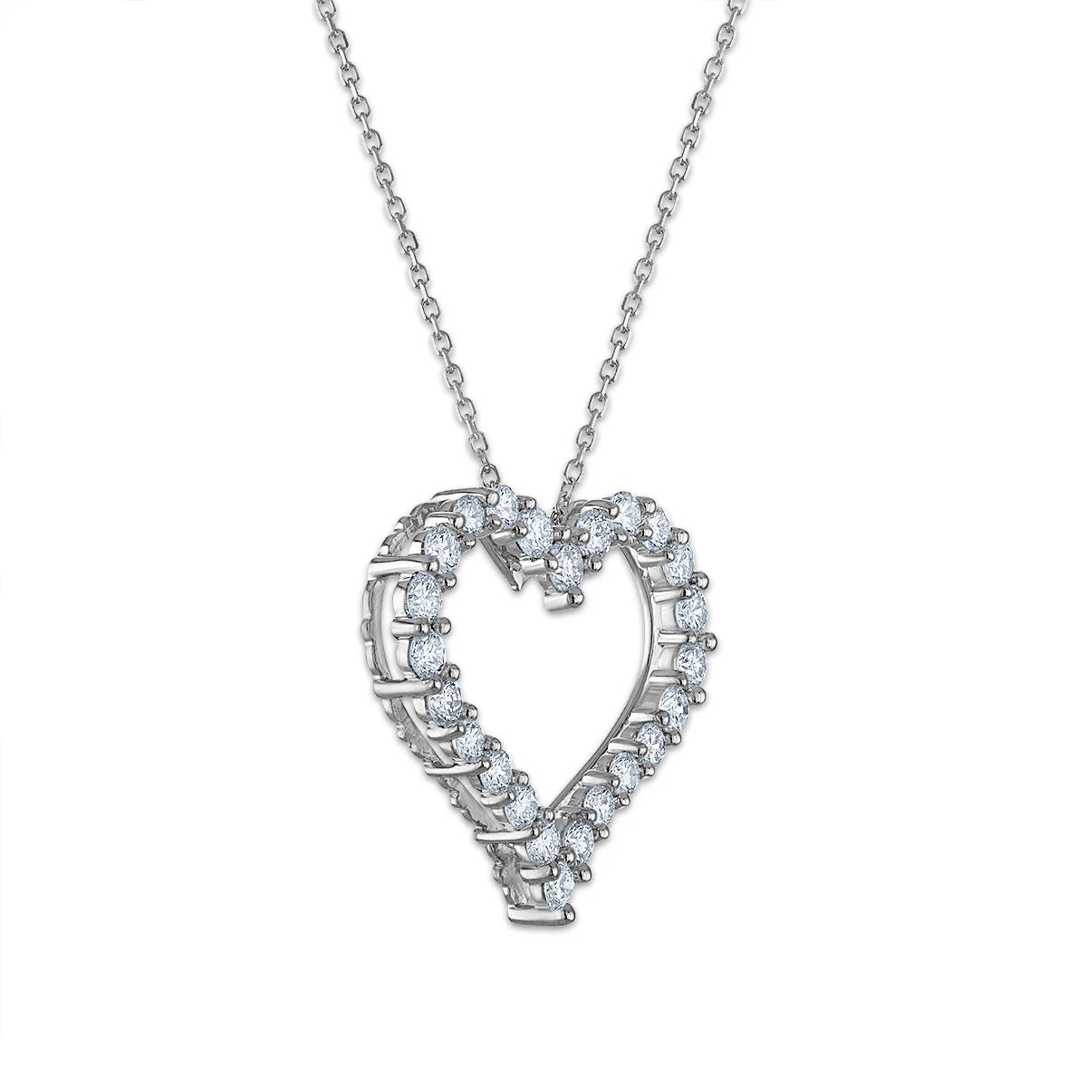 Luxury pavé diamond heart pendant for women in high-polish white gold.