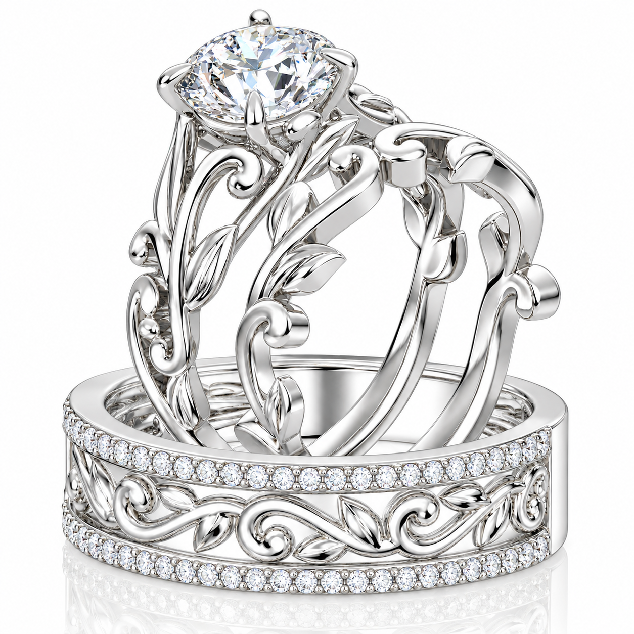 Majestic Filigree Solitaire Bridal Trio Set