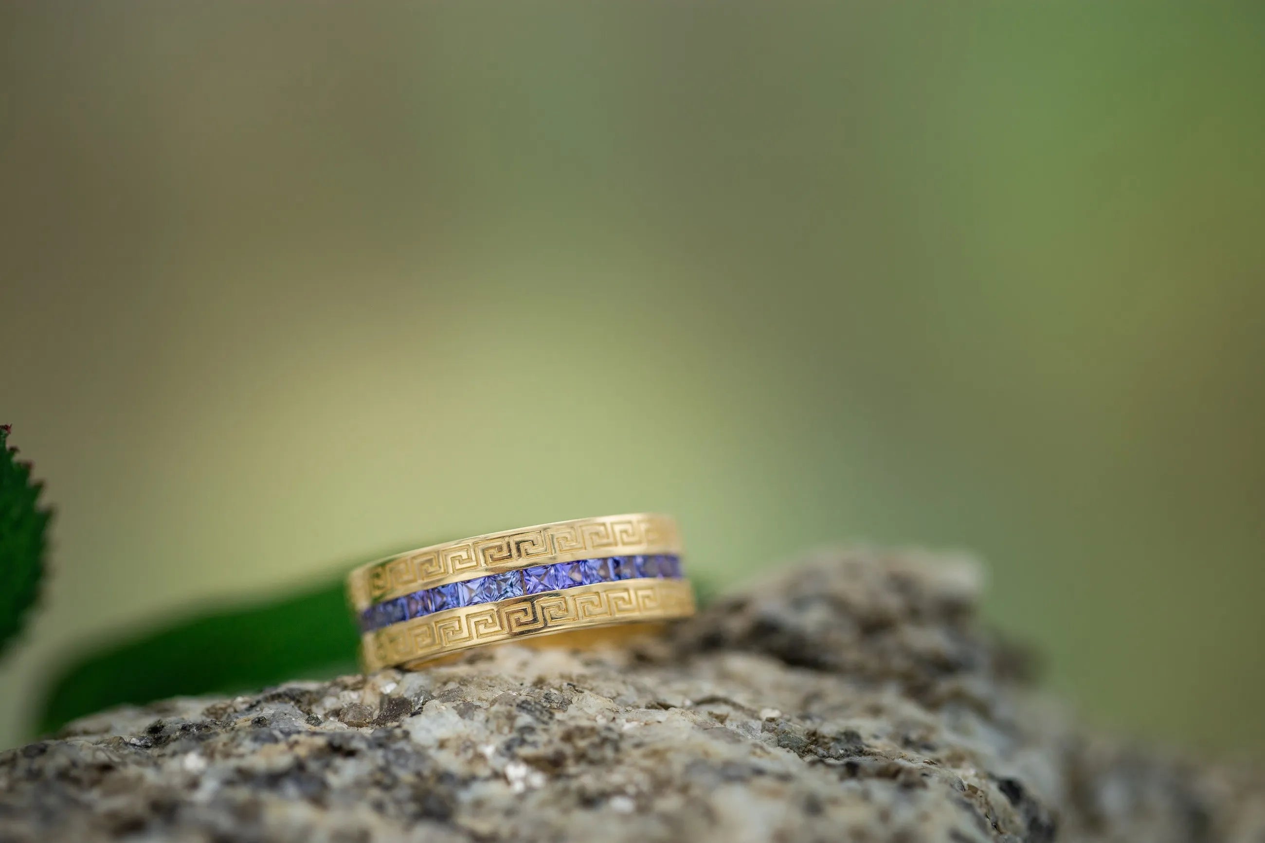 Men's blue tanzanite wedding band