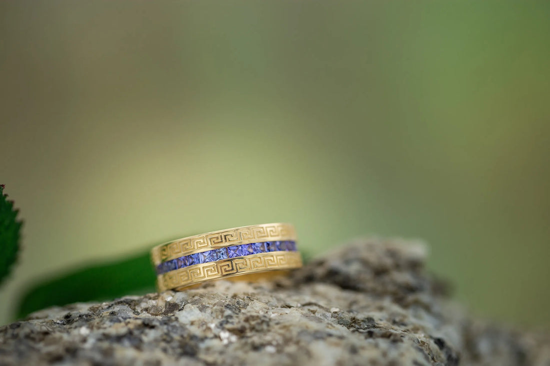 Men's blue tanzanite wedding band