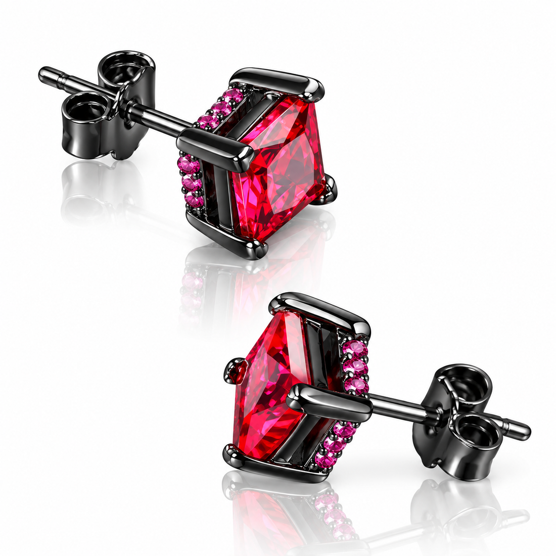 Midnight Crimson Princess Cut Ruby Studs