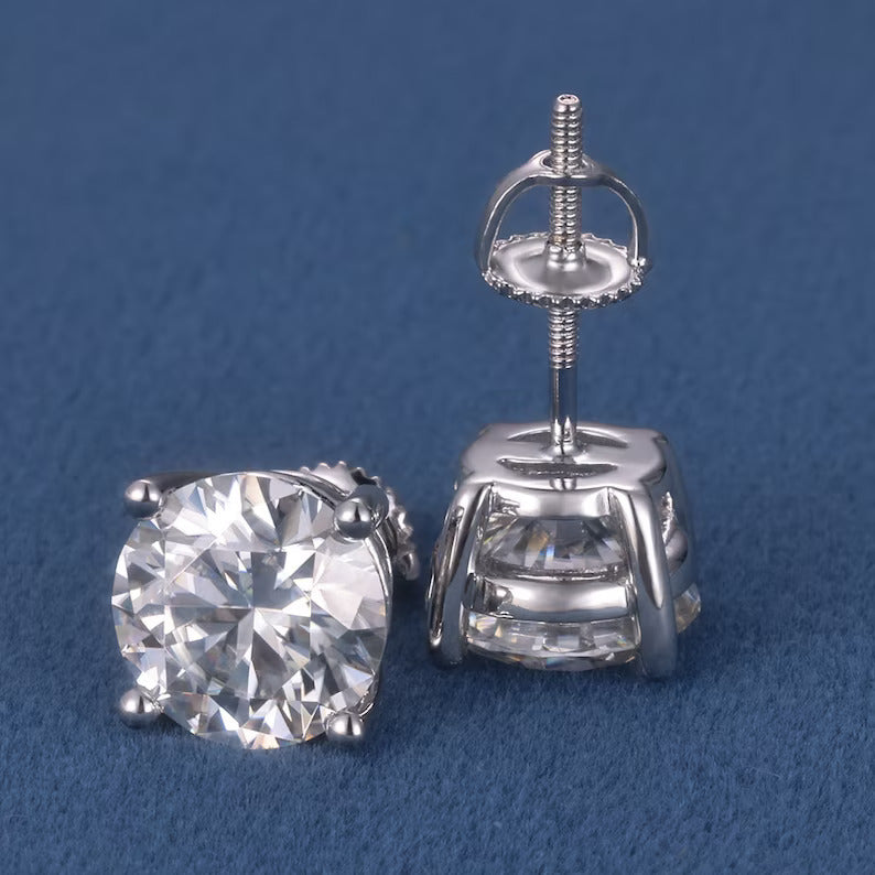 Minimal diamond stud earrings front view