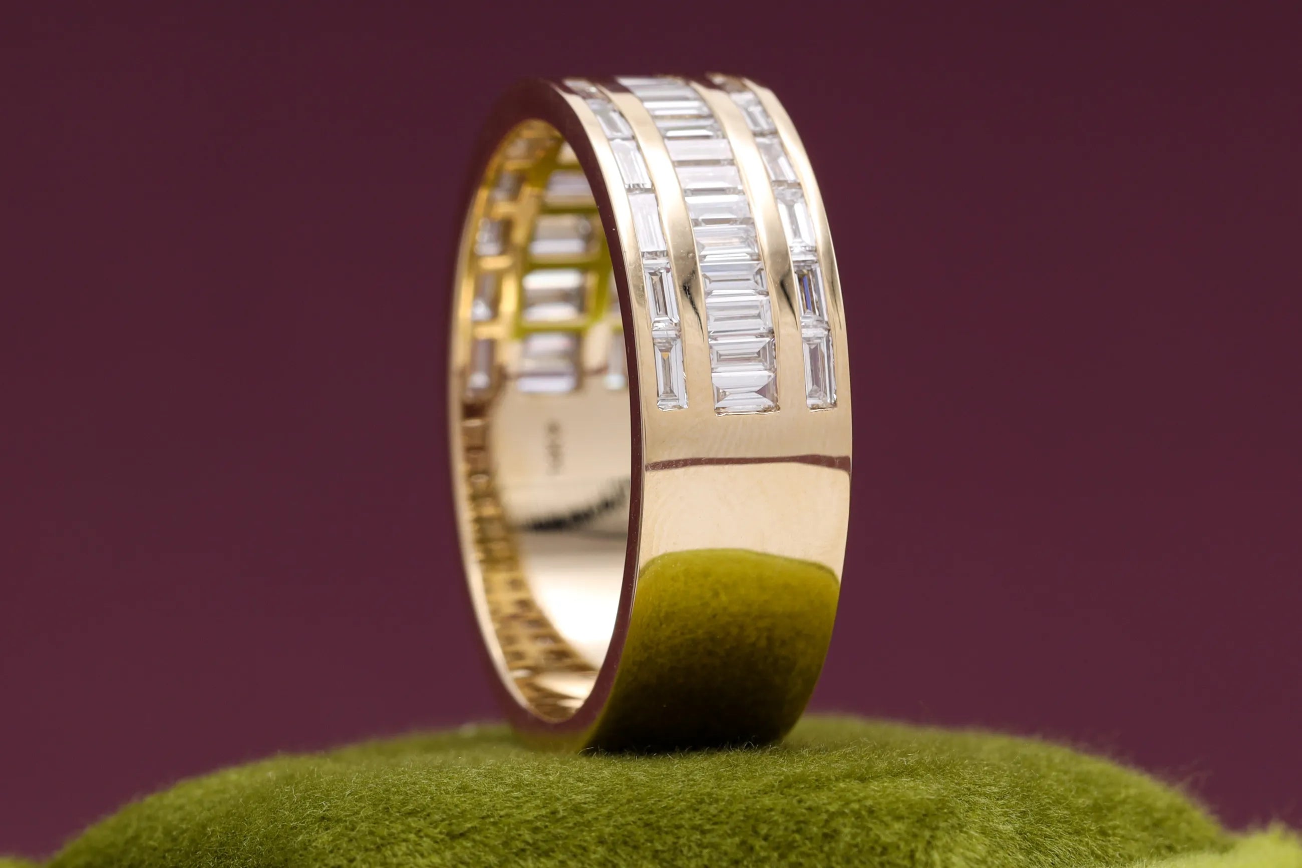 Modern half bezel baguette moissanite ring for men
