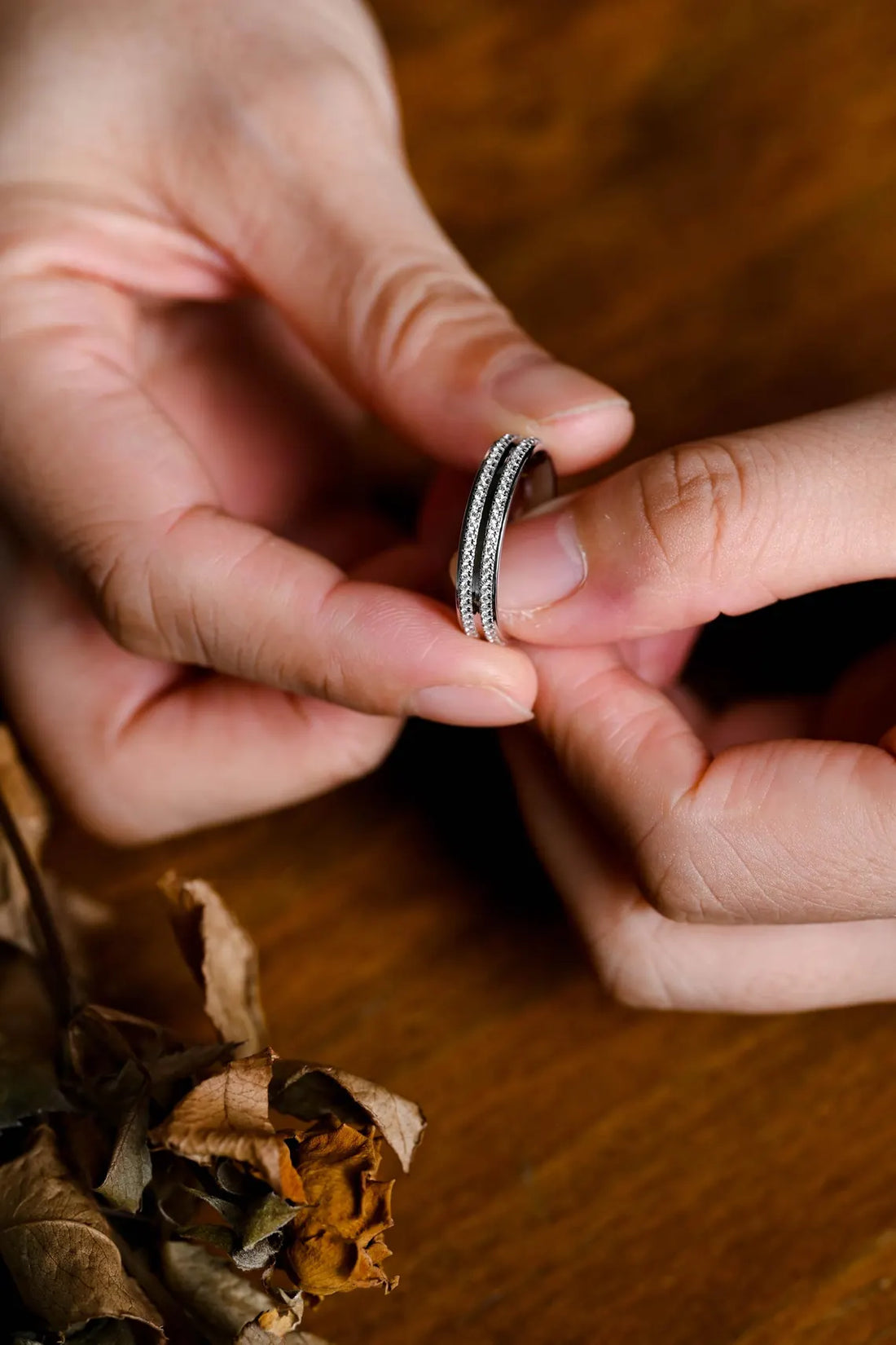 Modern moissanite wedding band for women
