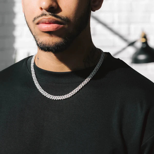 Moissanite-encrusted Cuban link men's necklace