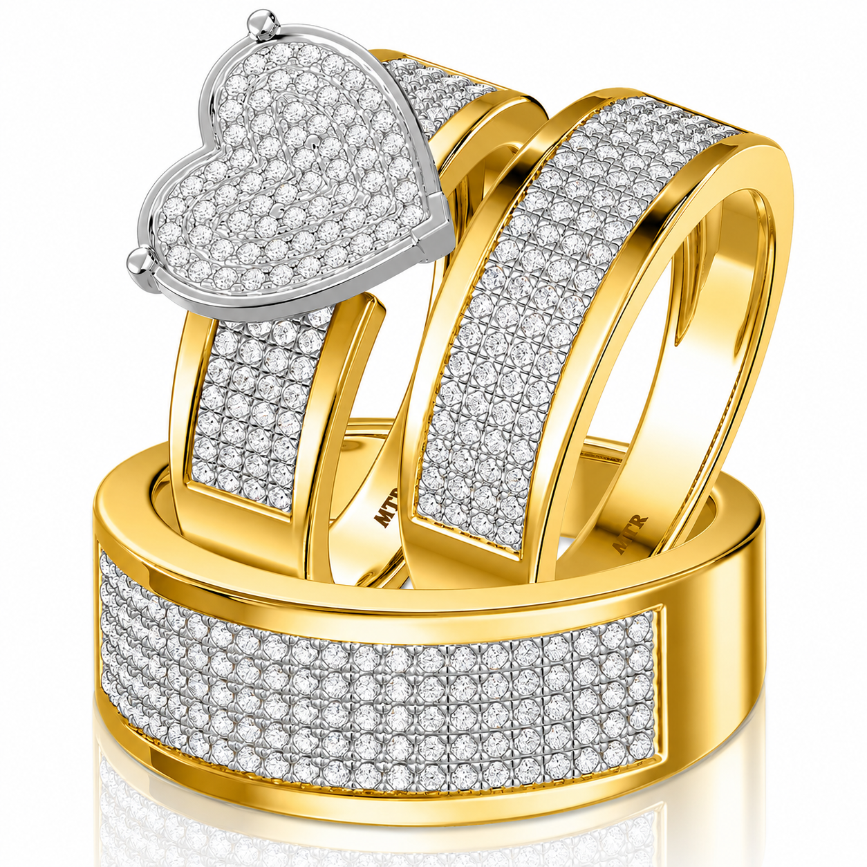 Heart shaped moissanite three ring set