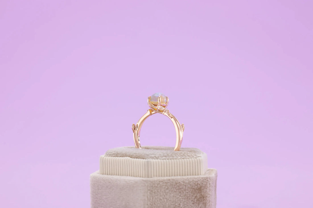 Oval Opal Vine Leaf Ring