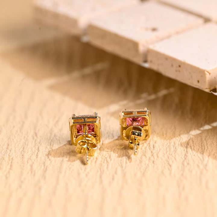 Pink Sapphire Diamond Halo Stud Earrings