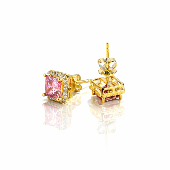Pink Sapphire Diamond Halo Stud Earrings for Her 