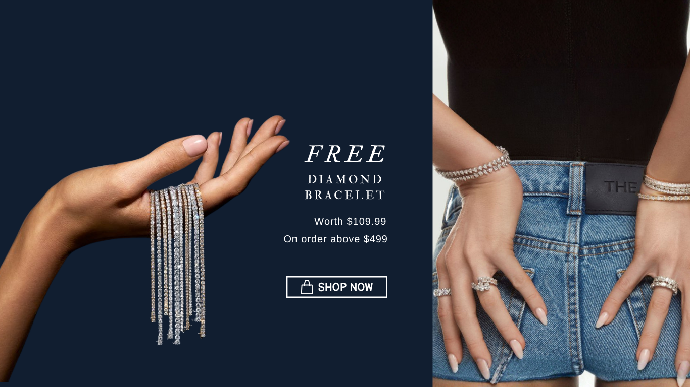Promotional image of a free diamond bracelet offer with jewelry on hands.