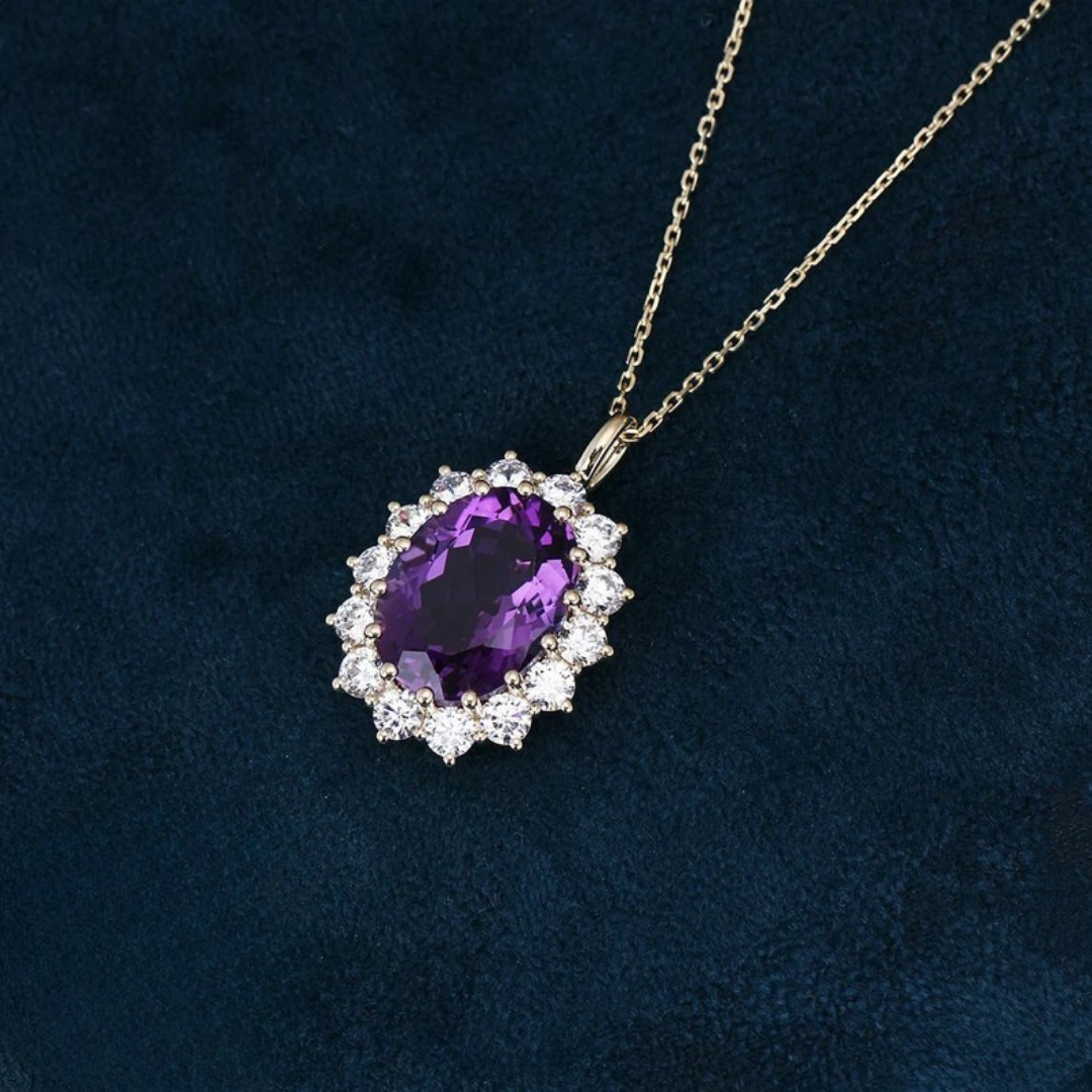 Purple amethyst moissanite pendant necklace