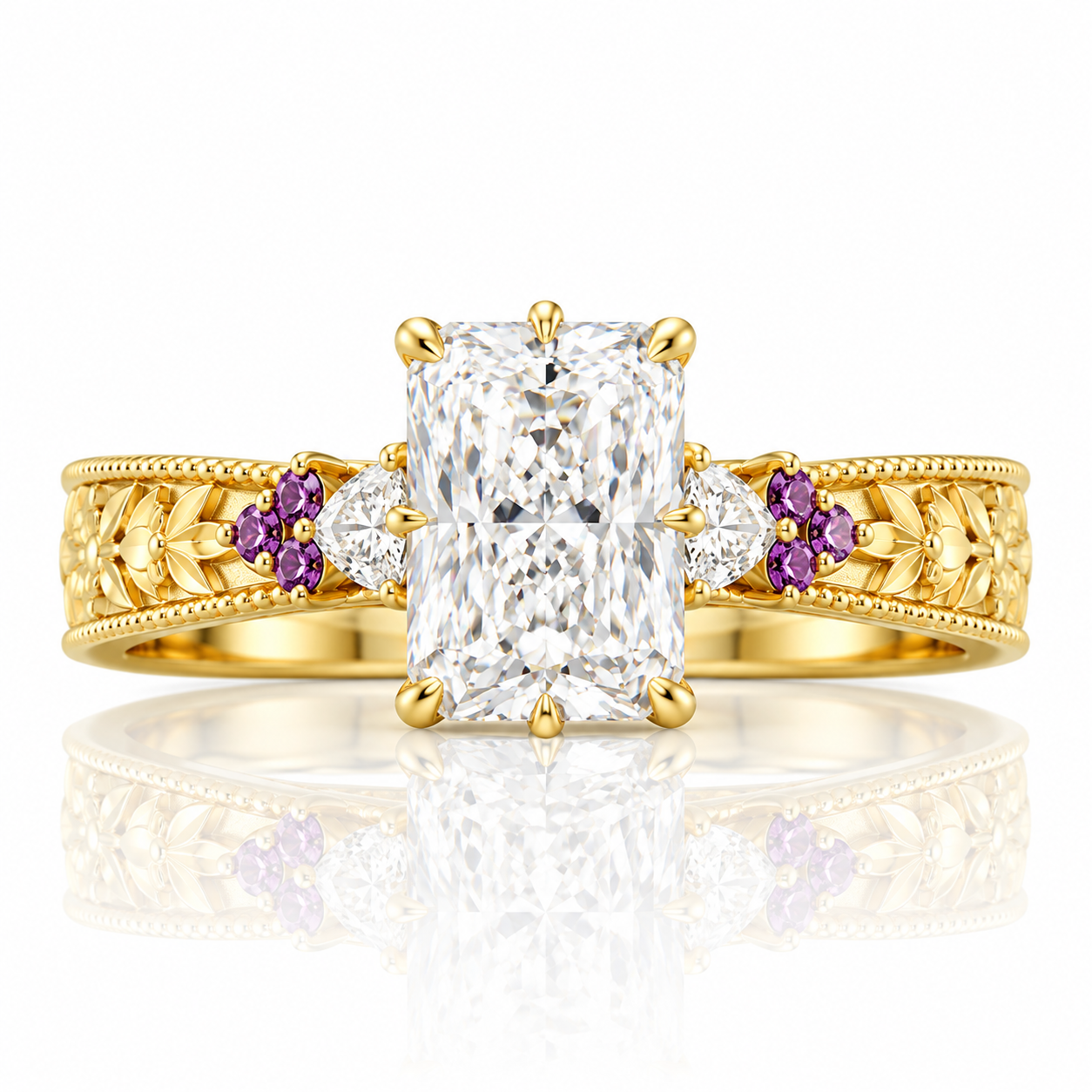 Radiant Cut Moissanite Leaf Vine Engagement Ring