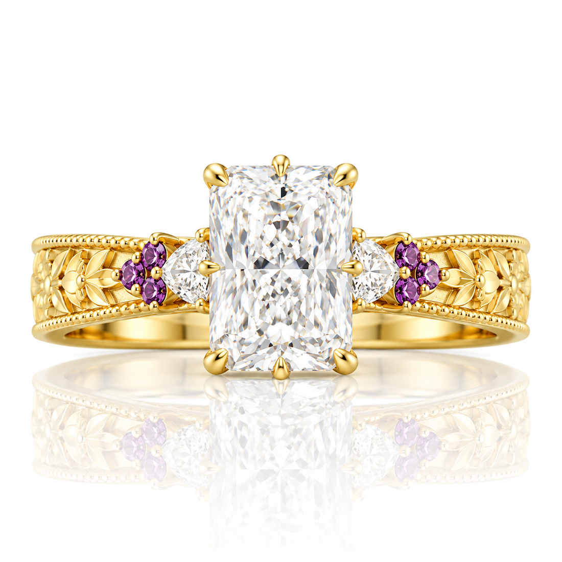 Radiant Cut Moissanite Leaf Vine Engagement Ring