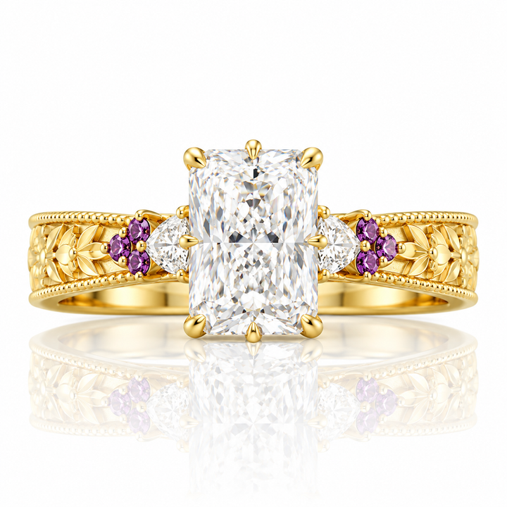 Radiant Cut Moissanite Leaf Vine Engagement Ring
