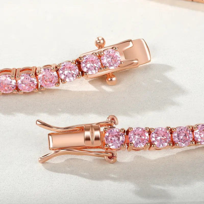 Rose Gold Pink Tennis Bracelet
