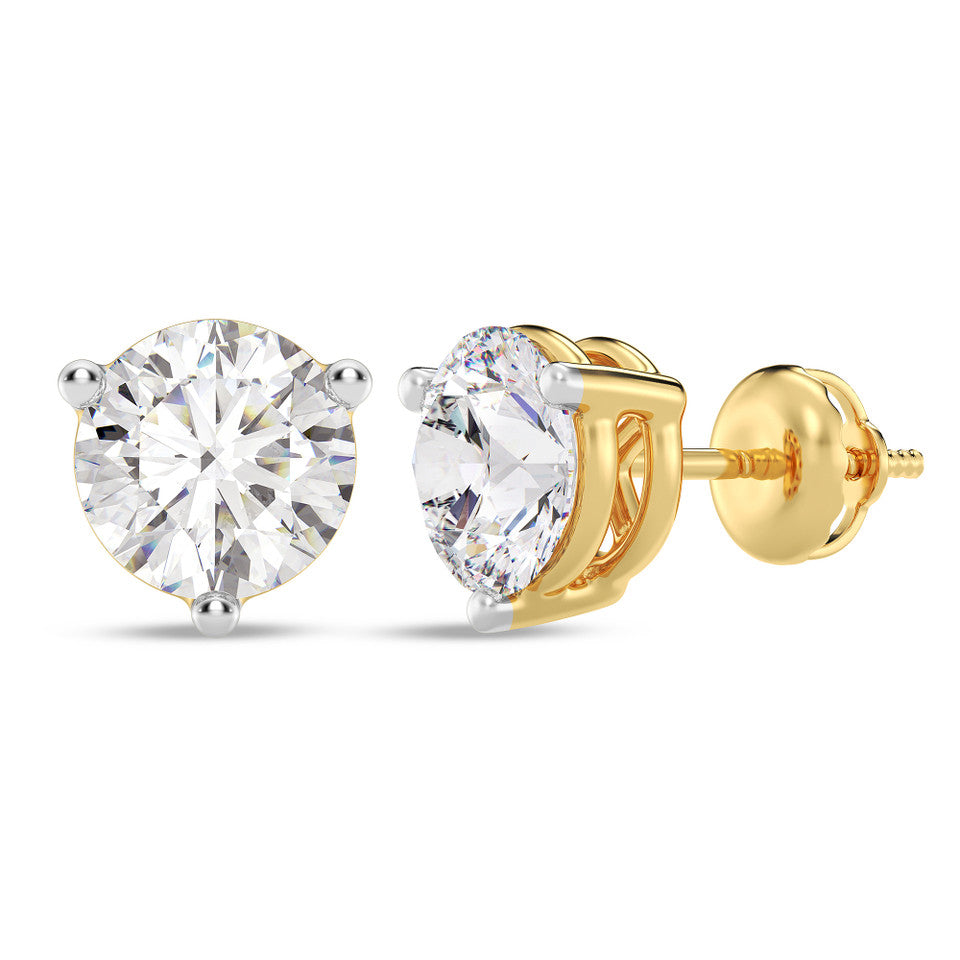 Round moissanite three prong earrings