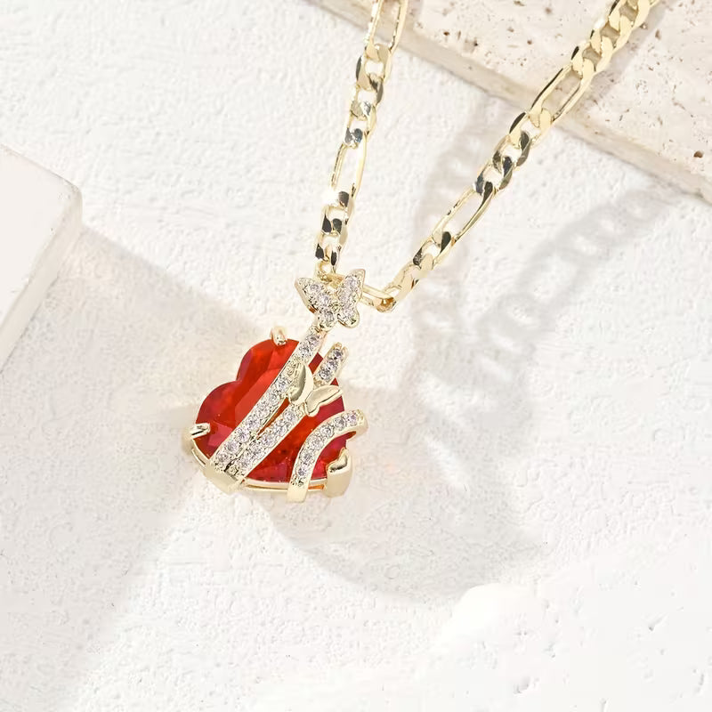 Ruby red heart moissanite pendant

