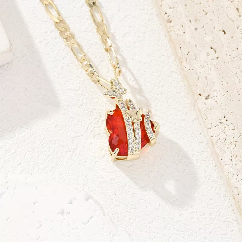 Ruby red heart necklace with moissanite