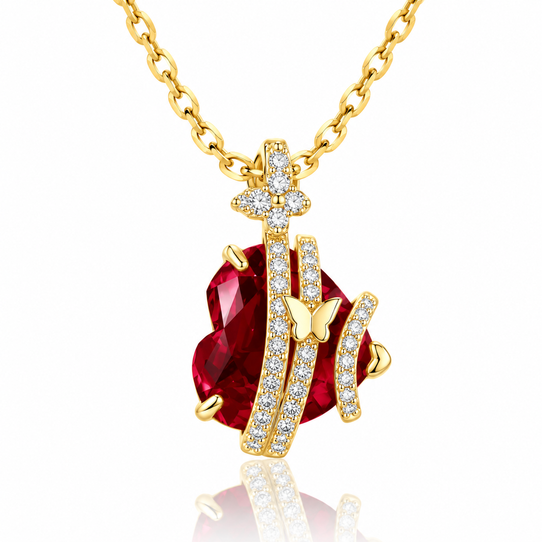 Ruby red heart shape butterfly moissanite pendant necklace

