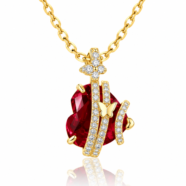 Ruby red heart shape butterfly moissanite pendant necklace


