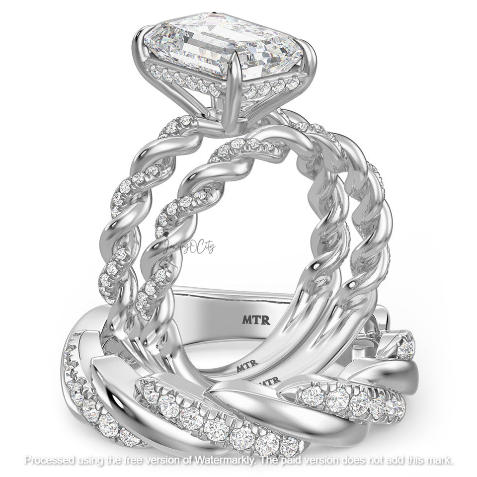 Silver ring with diamond accents on a white background