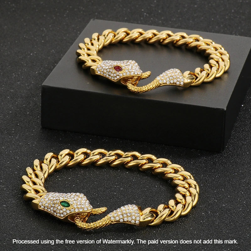 Men's 4Ct Marquise Cut Diamond Snake Head Cuban Link Bracelet