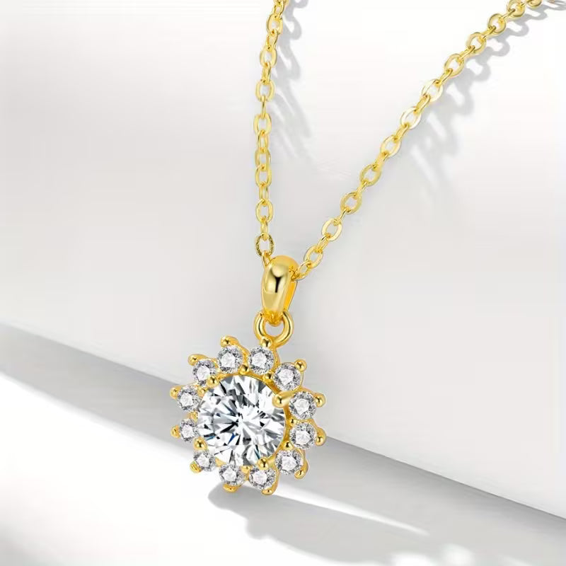 Solitaire moissanite floral necklace