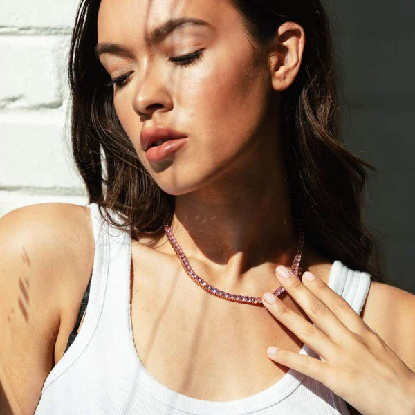 Sparkling pink sapphire tennis necklace