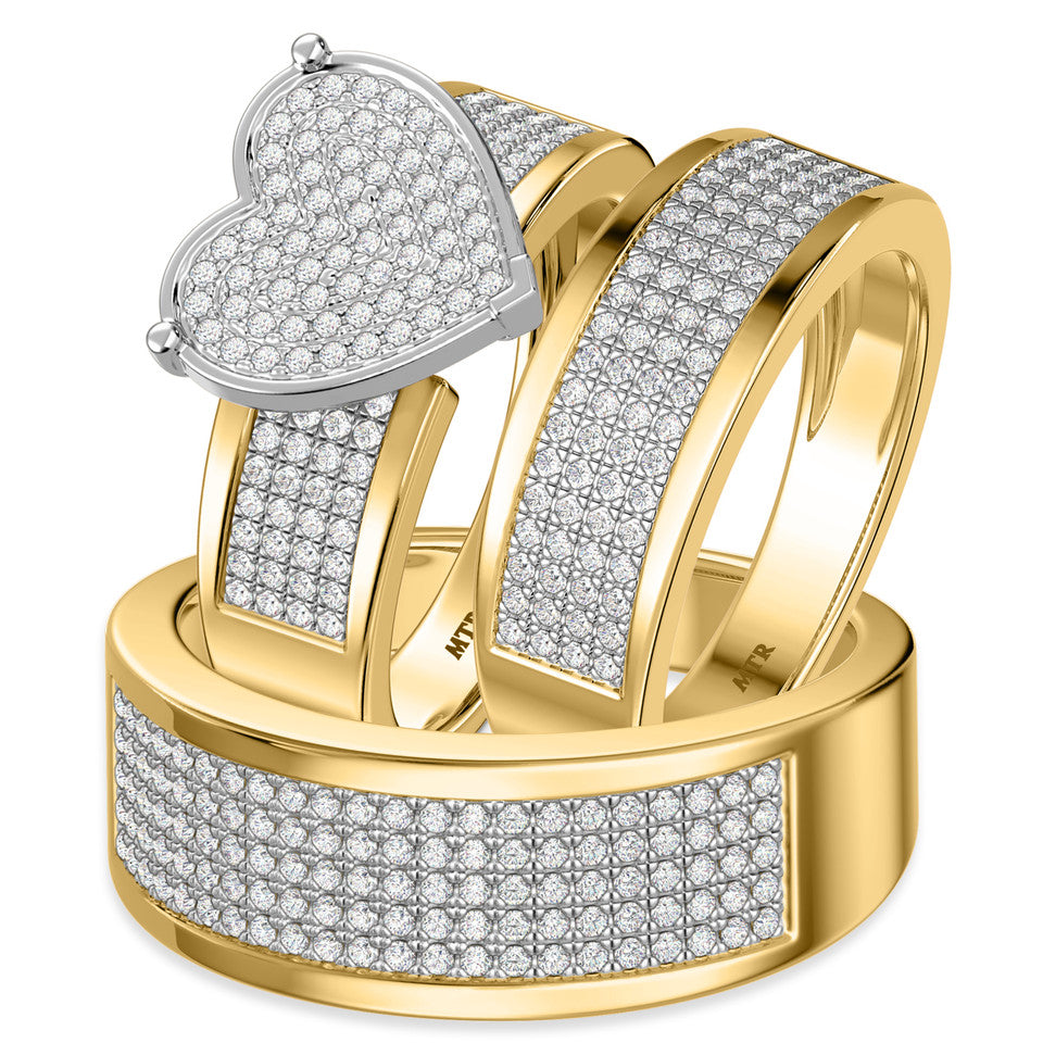 Three-piece heart moissanite ring set