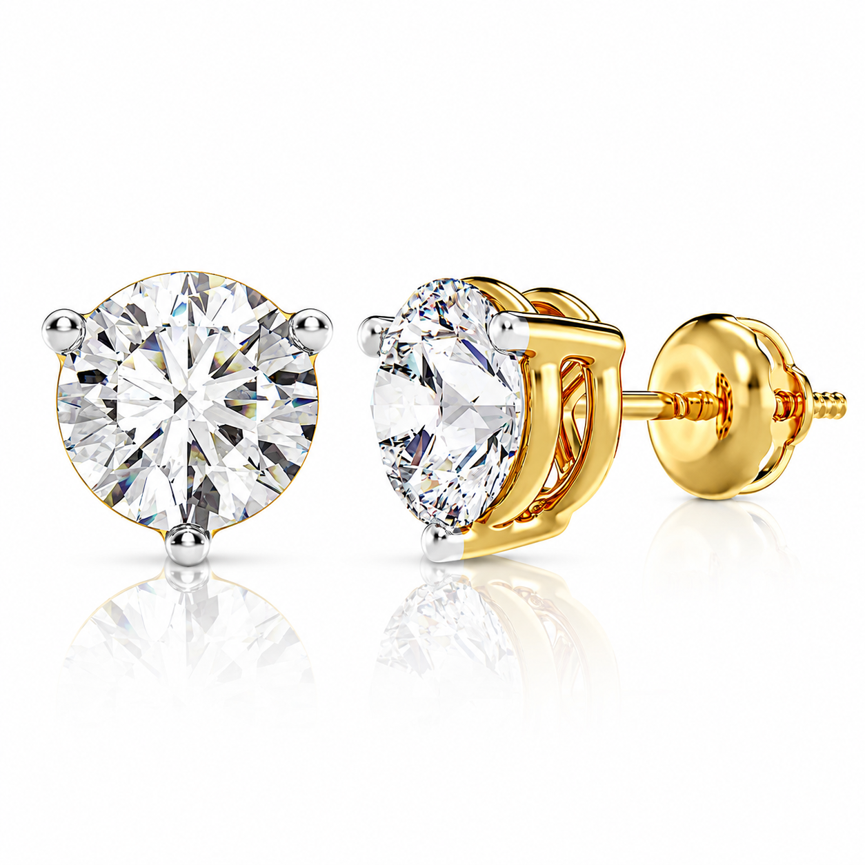 Three prong moissanite stud earrings