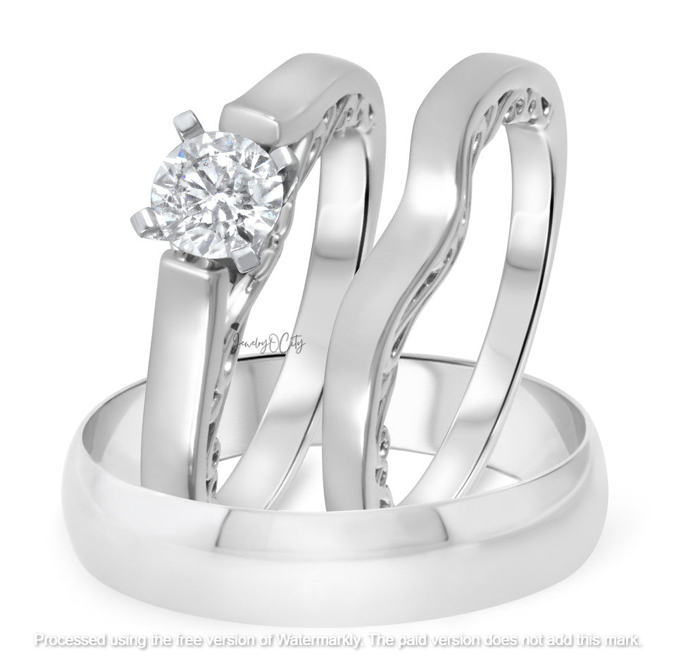 Silver wedding ring set with a diamond on a white background