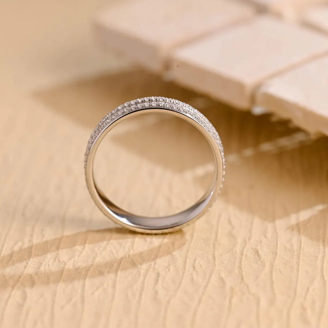 Two row moissanite bridal band close-up