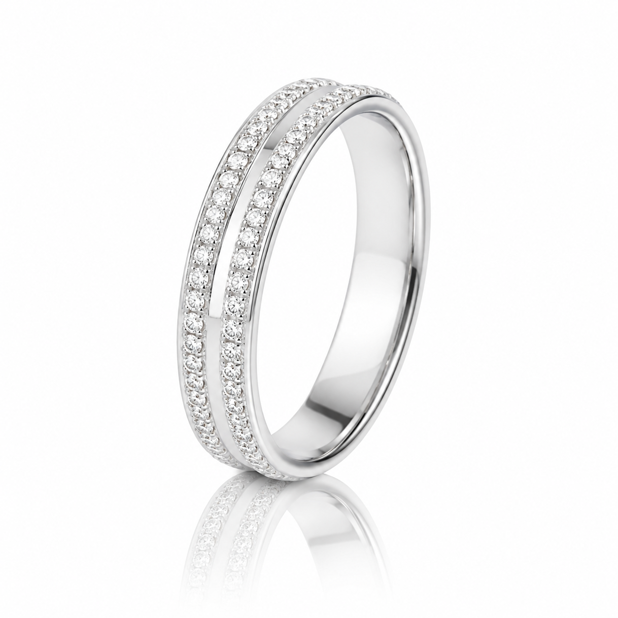 Two row moissanite wedding band for her