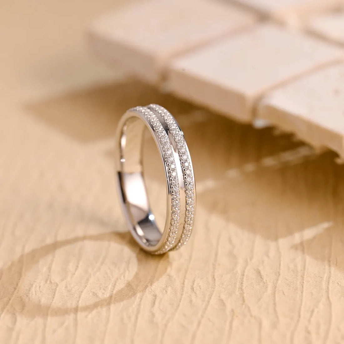Women's double row moissanite wedding ring