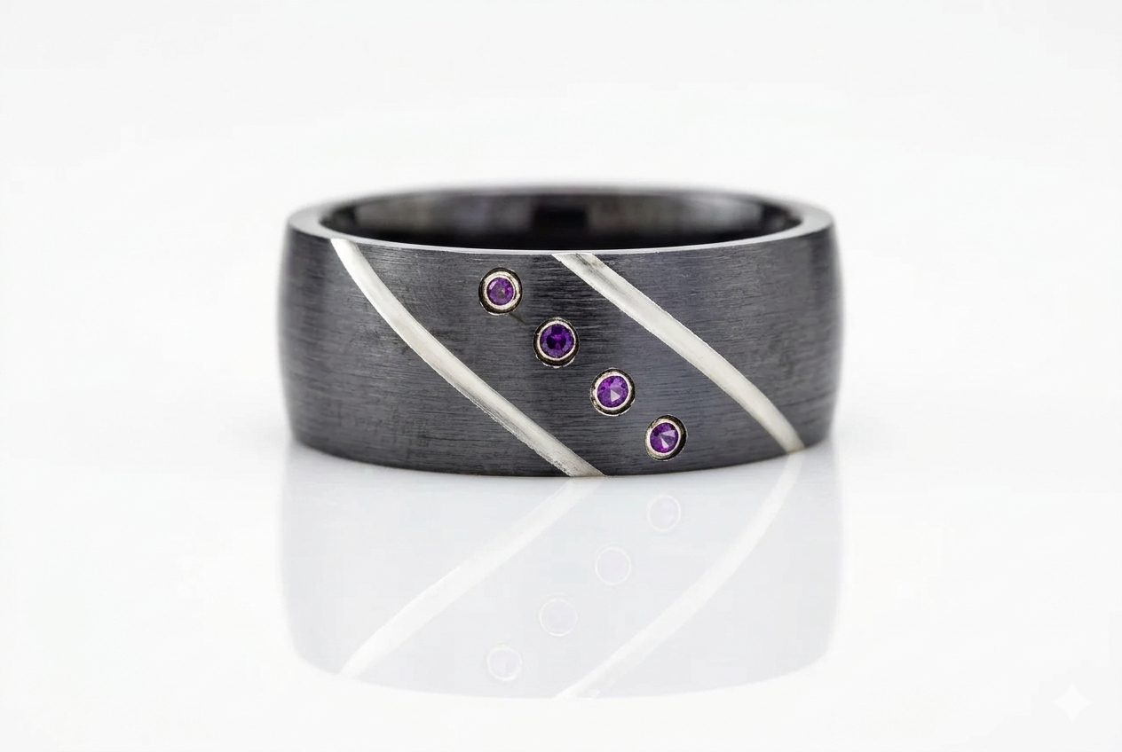 amethyst diamond black gold men’s band