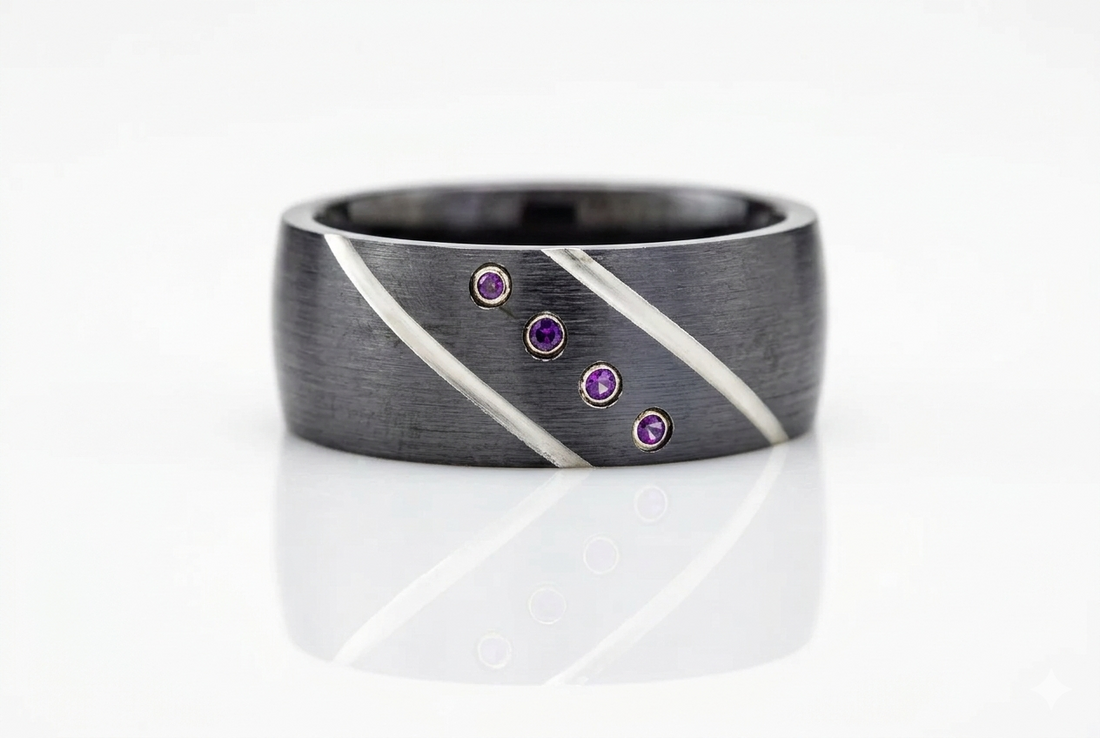 amethyst diamond black gold men’s band