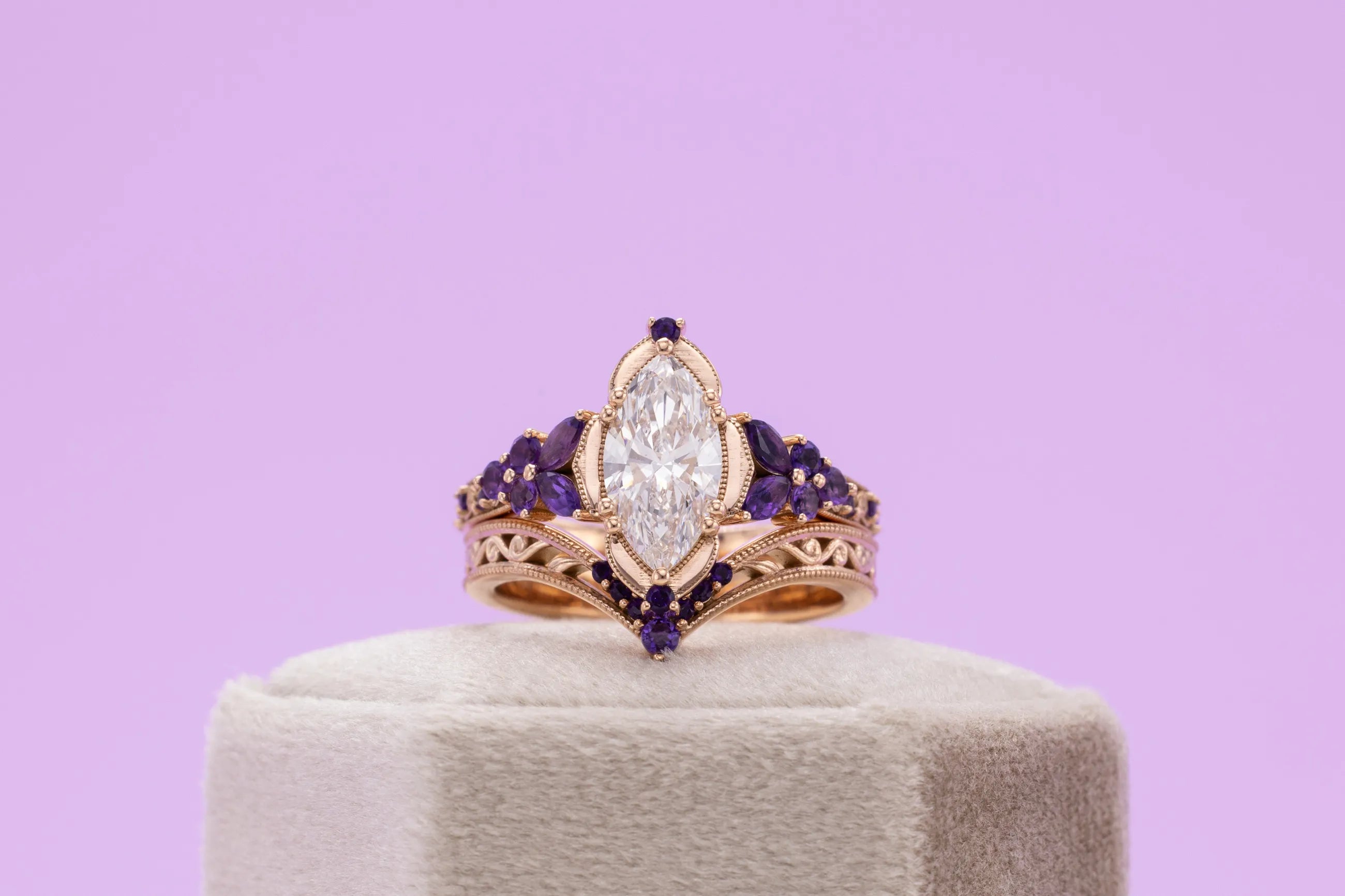 amethyst engagement and wedding ring set