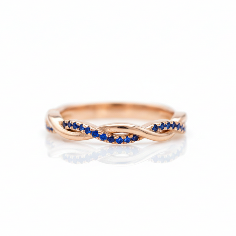 blue sapphire twisted wedding band ring
