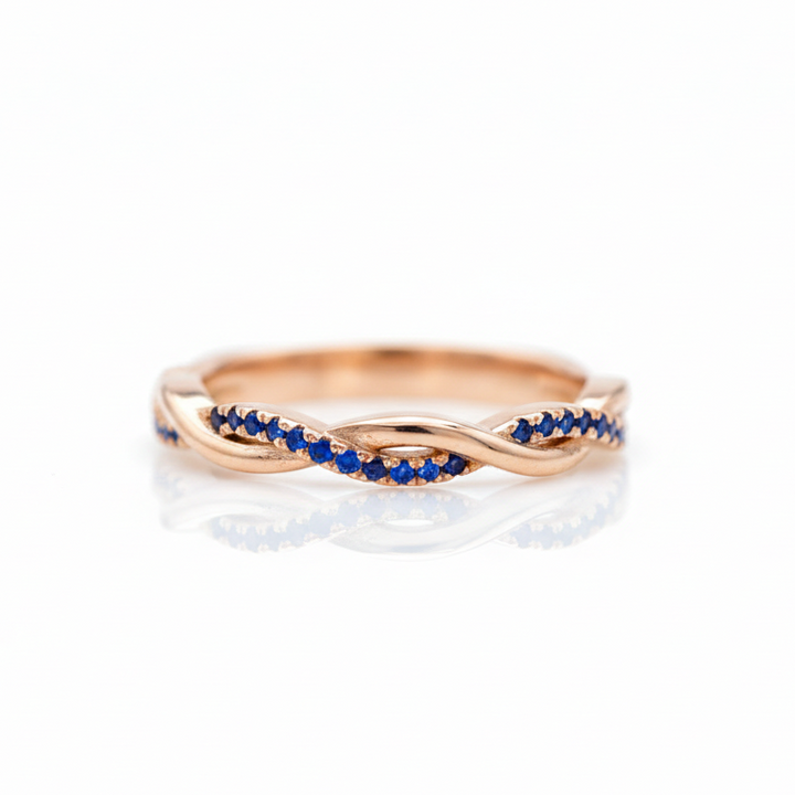 blue sapphire twisted wedding band ring