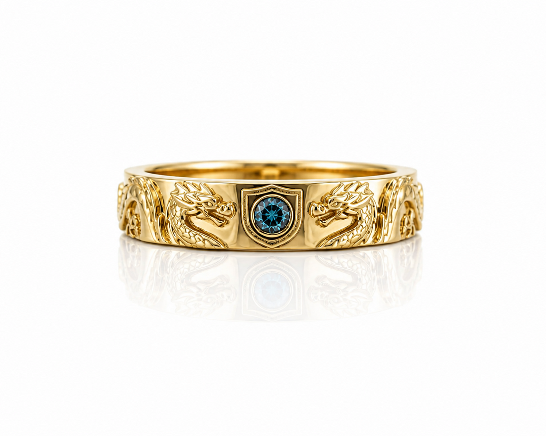 blue topaz diamond dragon band