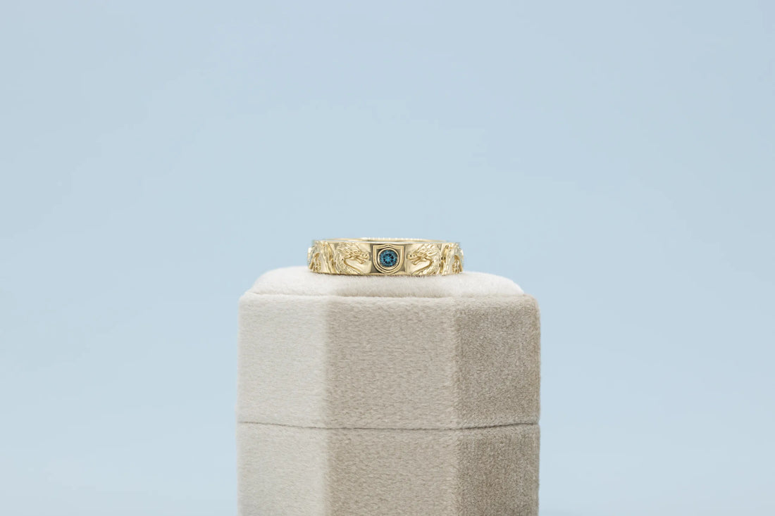 blue topaz dragon wedding band