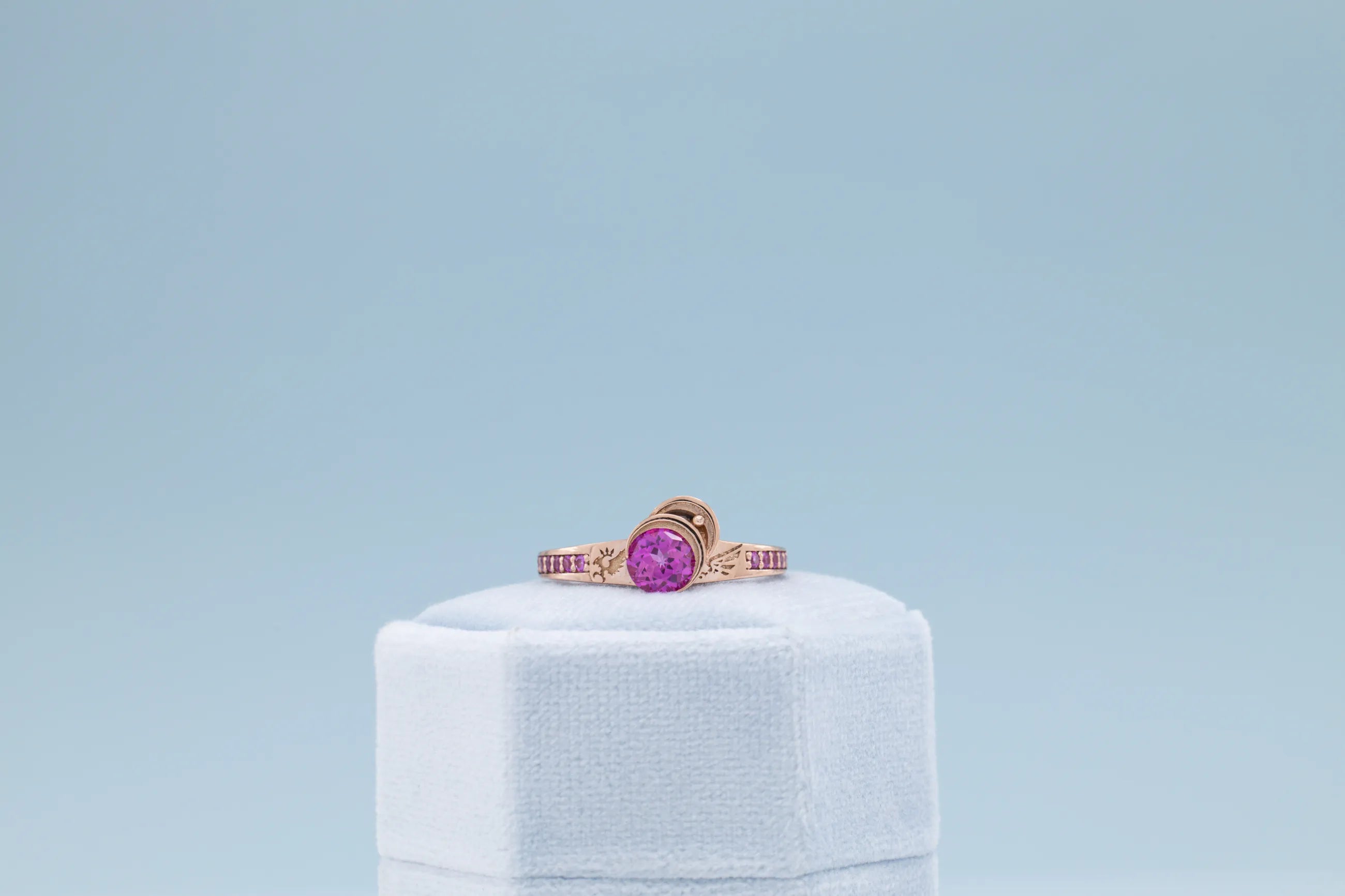crescent moon pink sapphire gold ring